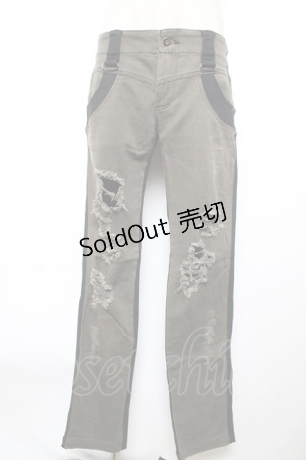 画像1: ALGONQUINS / バイカラーダメージパンツ 2 カーキ×黒 Y-25-12-17-132-AL-PA-SZ-ZY (1)