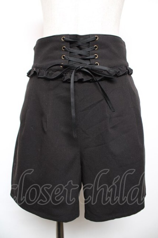 画像1: axes femme POETIQUE / ハイウエストレースアップショートパンツ M 黒 Y-25-12-17-151-AX-PA-SZ-ZY (1)
