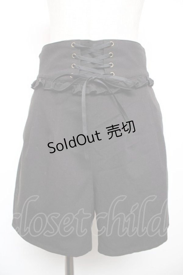 画像1: axes femme POETIQUE / ハイウエストレースアップショートパンツ M 黒 Y-25-12-17-151-AX-PA-SZ-ZS (1)