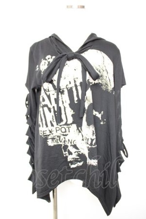 画像: SEX POT ReVeNGe / 袖クラッシュptカットソー  黒×白 Y-25-12-17-025-SP-TO-SZ-ZY
