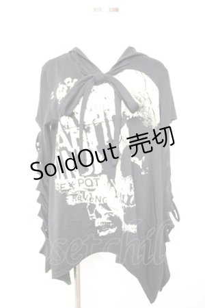 画像: SEX POT ReVeNGe / 袖クラッシュptカットソー  黒×白 Y-25-12-17-025-SP-TO-SZ-ZY