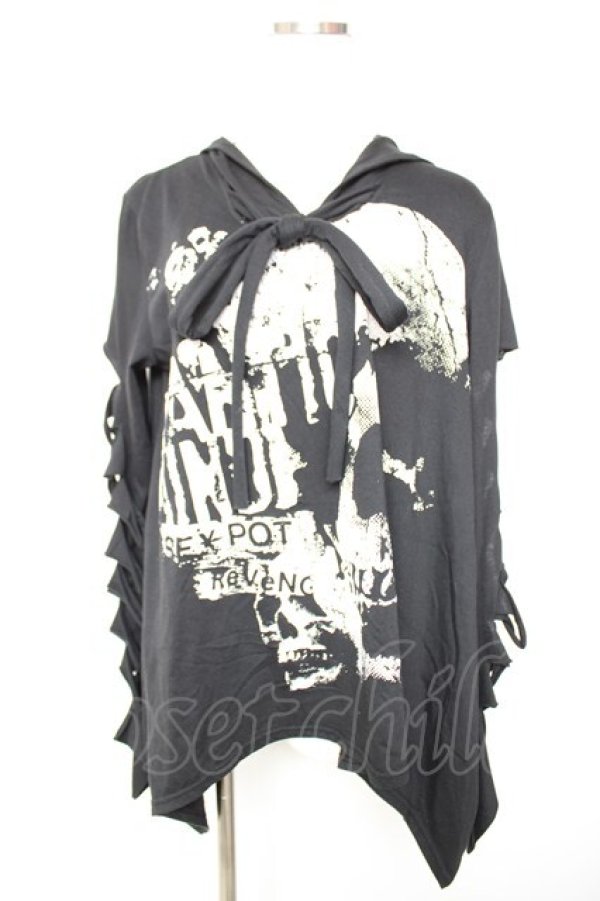 画像1: SEX POT ReVeNGe / 袖クラッシュptカットソー  黒×白 Y-25-12-17-025-SP-TO-SZ-ZY (1)