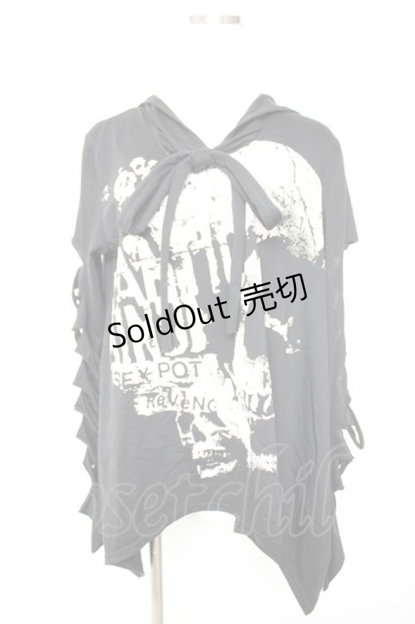画像1: SEX POT ReVeNGe / 袖クラッシュptカットソー  黒×白 Y-25-12-17-025-SP-TO-SZ-ZY (1)