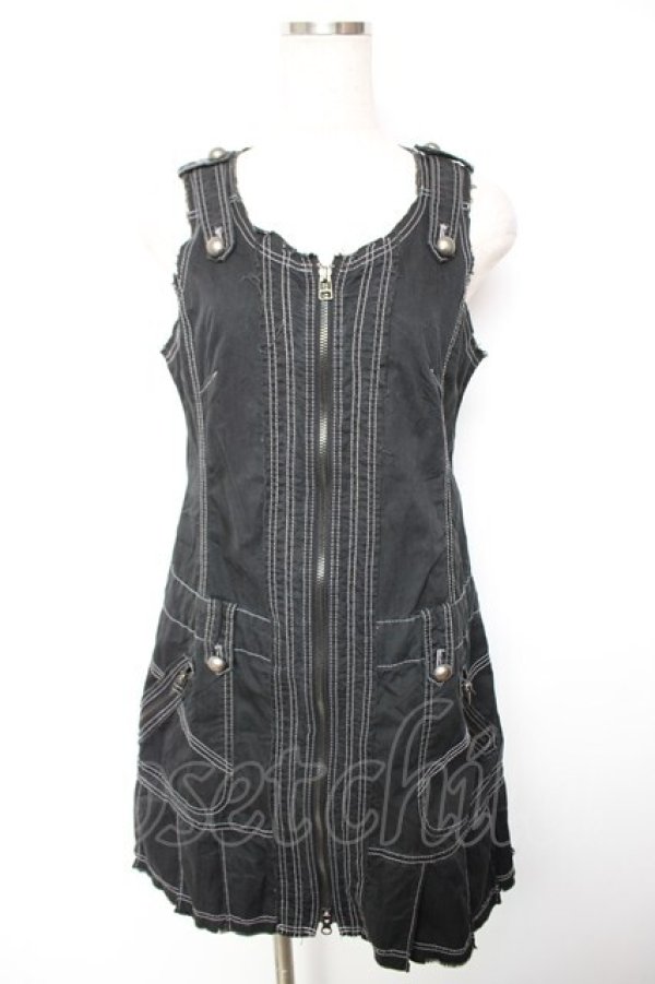 画像1: ALGONQUINS / ZIPノースリーブワンピース F 黒 Y-25-12-17-035-AL-OP-SZ-ZY (1)