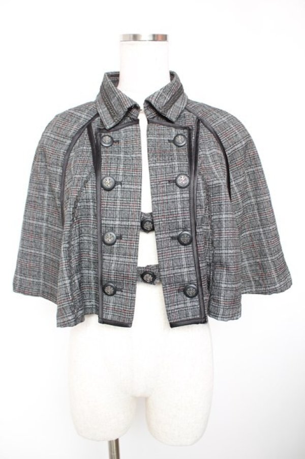 画像1: OZZ ANGELO / チェック柄ナポレオンケープ  グレー Y-25-12-19-043-OO-TO-SZ-ZY (1)