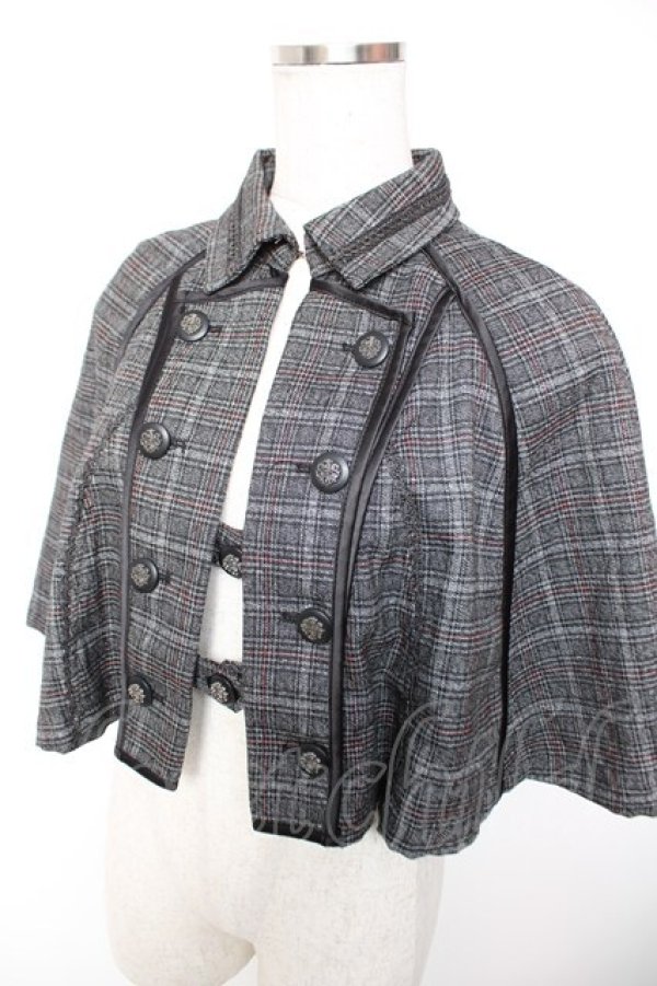 画像3: OZZ ANGELO / チェック柄ナポレオンケープ  グレー Y-25-12-19-043-OO-TO-SZ-ZY (3)