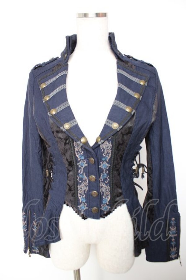 画像1: Ozz oneste / 薔薇刺繍ジャケット  紺 Y-25-12-19-044-OO-JA-SZ-ZY (1)