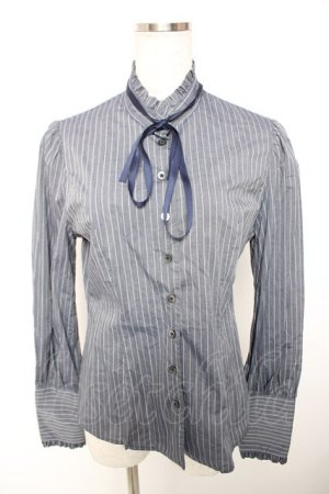 画像: Sheglit / ストライプクラシカルブラウス  ネイビー Y-25-12-19-047-EL-BL-SZ-ZY