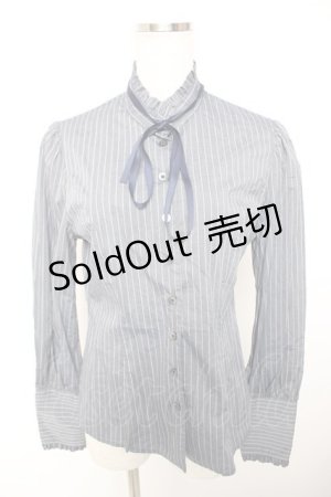 画像: Sheglit / ストライプクラシカルブラウス  ネイビー Y-25-12-19-047-EL-BL-SZ-ZY