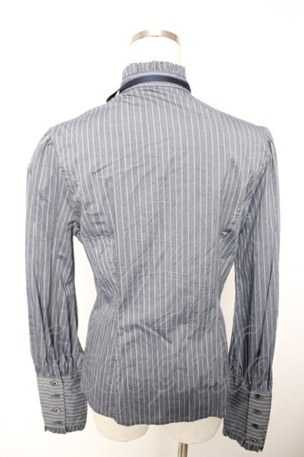 画像2: Sheglit / ストライプクラシカルブラウス  ネイビー Y-25-12-19-047-EL-BL-SZ-ZY (2)