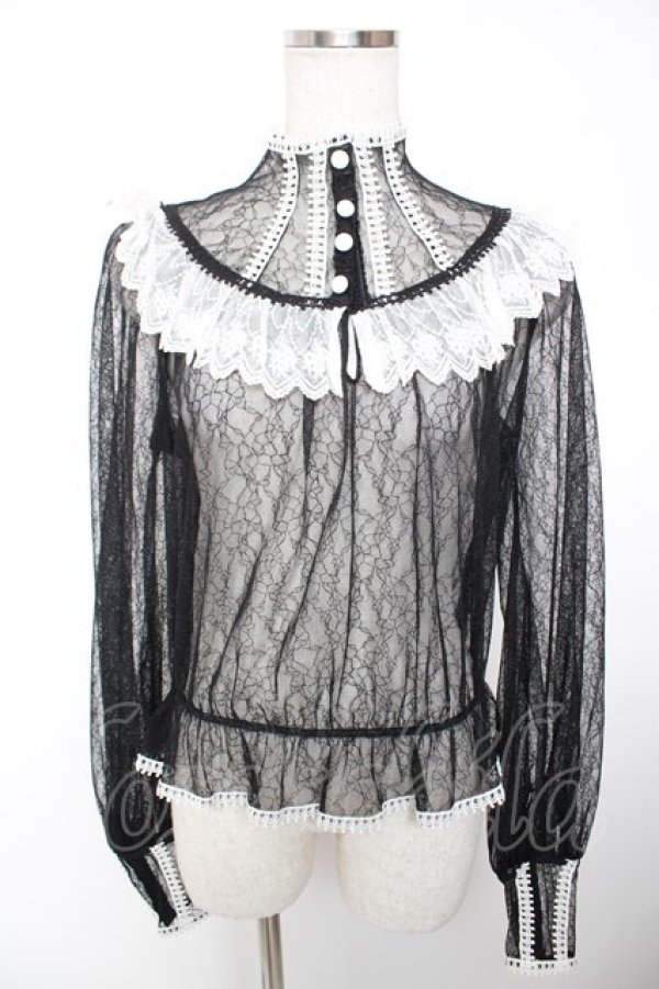 画像1: abilletage / Noirレースブラウス  ブラック×ホワイト Y-25-12-19-055-GO-BL-SZ-ZY (1)