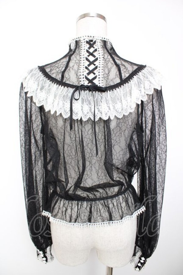 画像2: abilletage / Noirレースブラウス  ブラック×ホワイト Y-25-12-19-055-GO-BL-SZ-ZY (2)