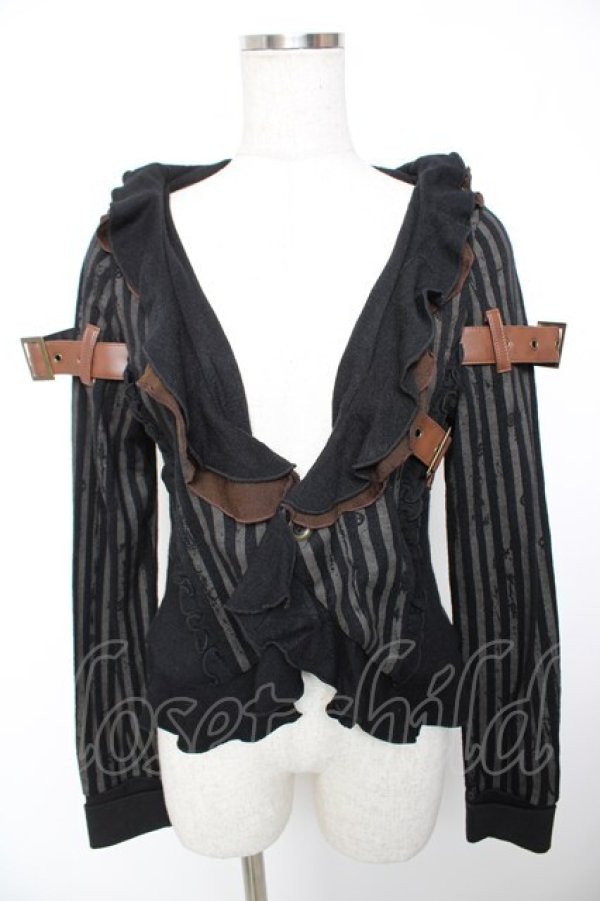 画像1: STEAM / ベルトストライプボレロカーデ  黒 Y-25-12-19-058-HN-TO-SZ-ZY (1)
