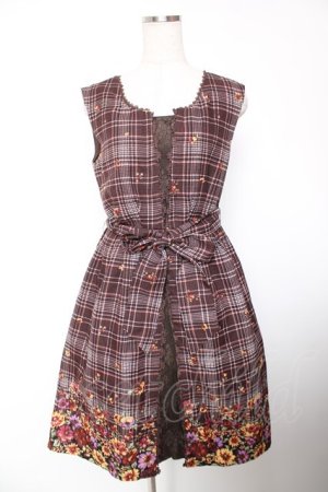 画像: axes femme / チェック×花柄ワンピース M ワイン Y-25-12-19-068-AX-OP-SZ-ZY