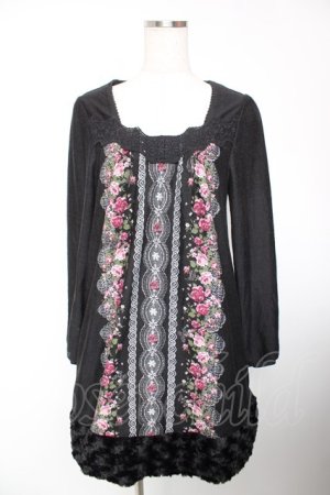 画像: axes femme / レースＸ花柄ファー切替チュニ M 黒 Y-25-12-19-072-AX-OP-SZ-ZY