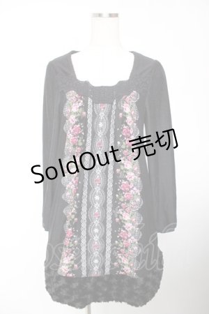 画像: axes femme / レースＸ花柄ファー切替チュニ M 黒 Y-25-12-19-072-AX-OP-SZ-ZY