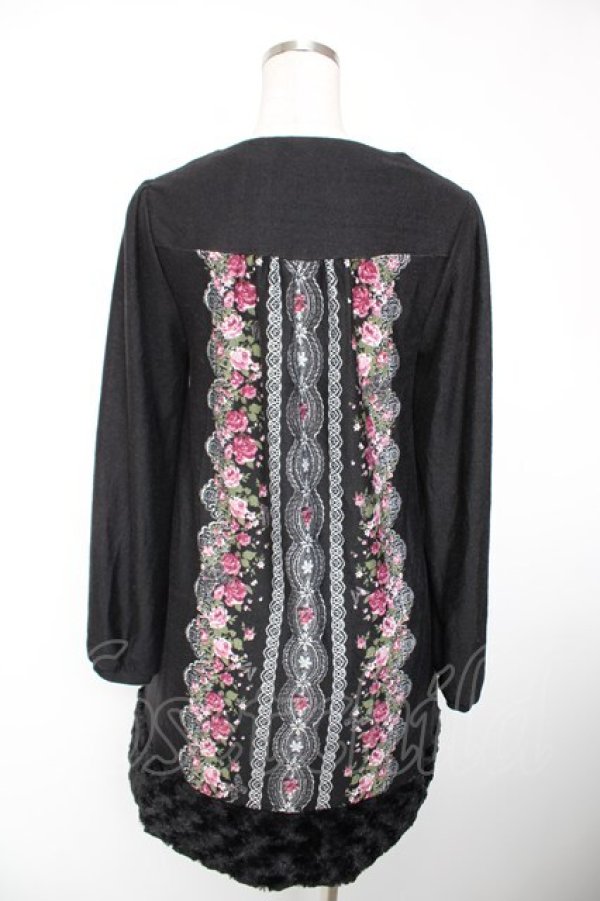 画像2: axes femme / レースＸ花柄ファー切替チュニ M 黒 Y-25-12-19-072-AX-OP-SZ-ZY (2)