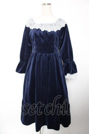 画像: axes femme / パゴタ袖ベロアワンピース F 紺 Y-25-12-19-075-AX-OP-SZ-ZY