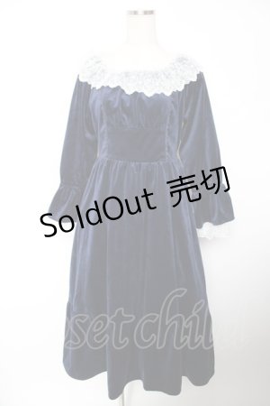 画像: axes femme / パゴタ袖ベロアワンピース F 紺 Y-25-12-19-075-AX-OP-SZ-ZY