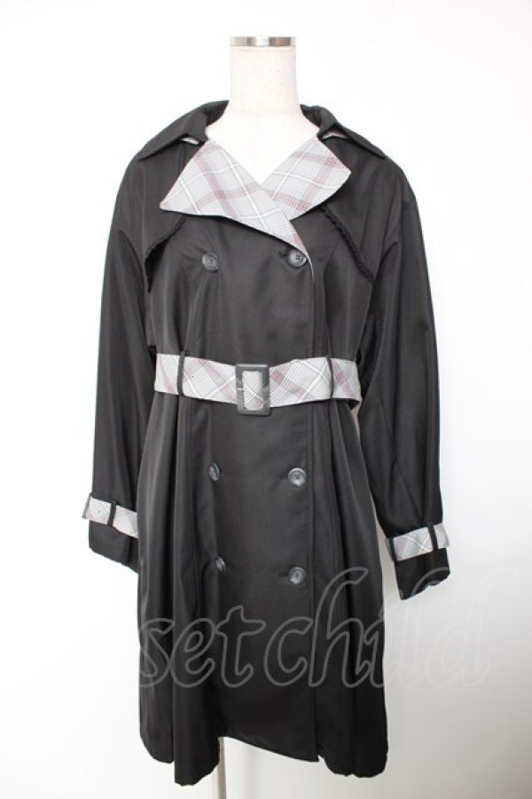 画像1: axes femme POETIQUE / チェック配色トレンチコート M 黒 Y-25-12-19-087-AX-CO-SZ-ZY (1)
