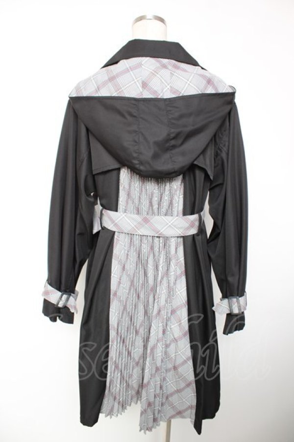 画像2: axes femme POETIQUE / チェック配色トレンチコート M 黒 Y-25-12-19-087-AX-CO-SZ-ZY (2)