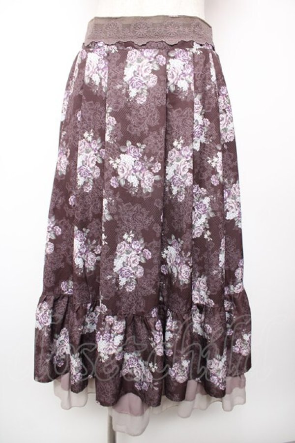 画像1: axes femme / グランブーケ柄スカート F 茶 Y-25-12-19-091-AX-SK-SZ-ZY (1)