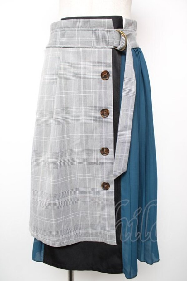 画像1: axes femme / チェック×プリーツスカート M 黒×グレー×Bグリーン Y-25-12-19-092-AX-SK-SZ-ZY (1)