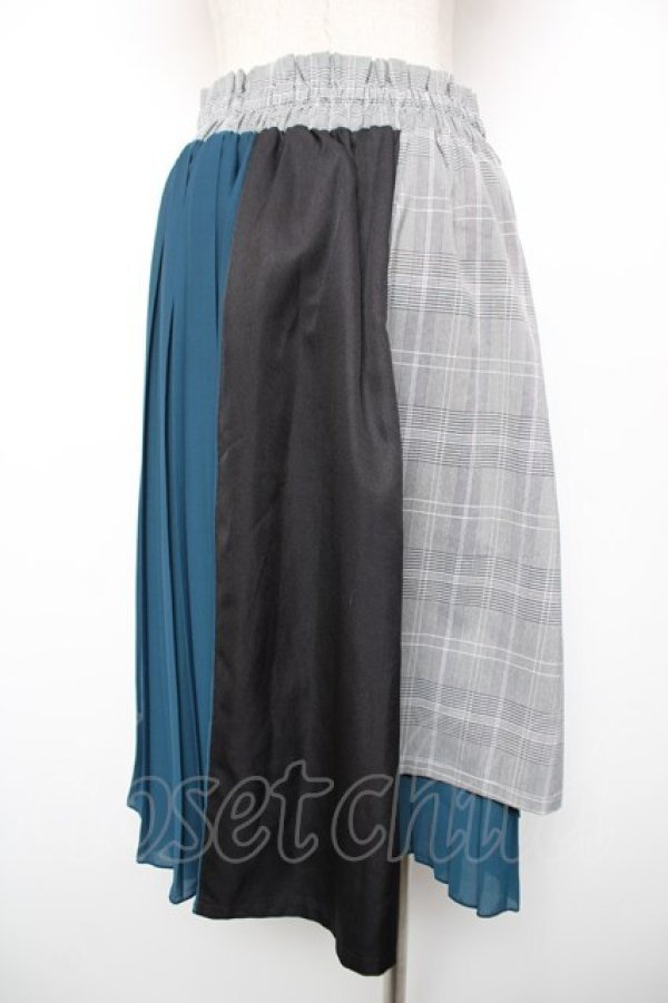 画像2: axes femme / チェック×プリーツスカート M 黒×グレー×Bグリーン Y-25-12-19-092-AX-SK-SZ-ZY (2)