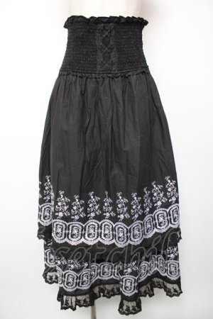 画像: axes femme / 段々刺繍2ｗAYロングスカート M 黒 Y-25-12-19-099-AX-SK-SZ-ZY