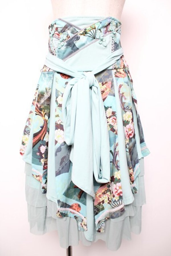 画像1: Ozz oneste / チャイナボタン和柄タックスカート  ミントグリーン Y-25-12-19-106-OO-SK-SZ-ZY (1)