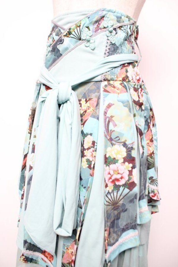 画像3: Ozz oneste / チャイナボタン和柄タックスカート  ミントグリーン Y-25-12-19-106-OO-SK-SZ-ZY (3)