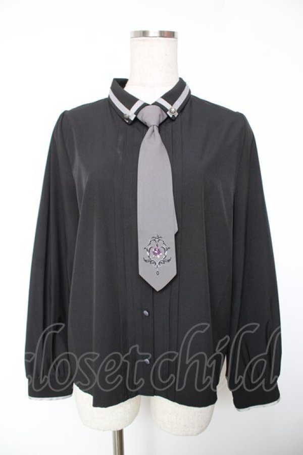 画像1: axes femme / エンブレム刺繍ネクタイ付ブラウス M 黒 Y-25-12-19-023-AX-BL-SZ-ZY (1)