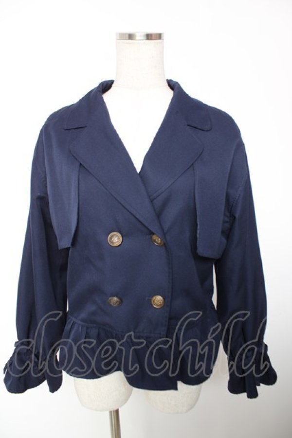 画像1: axes femme / ペプラム風ショートトレンチ M 紺 Y-25-12-19-029-AX-JA-SZ-ZY (1)