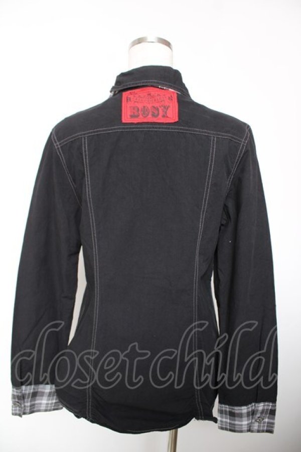 画像2: ALGONQUINS / チェックネクタイZIPブラウス ユニセックス 黒 Y-25-12-19-035-AL-BL-SZ-ZY (2)