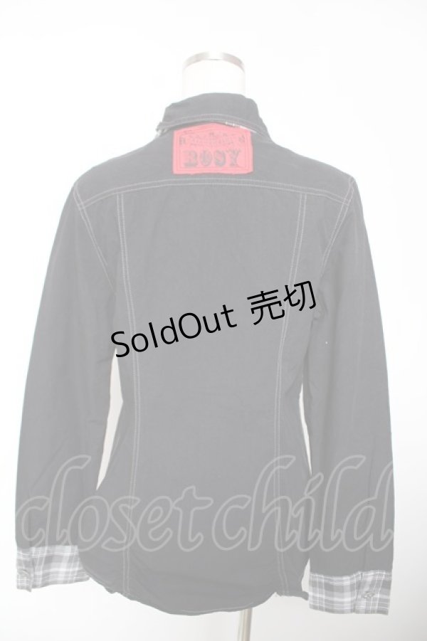 画像2: ALGONQUINS / チェックネクタイZIPブラウス ユニセックス 黒 Y-25-12-19-035-AL-BL-SZ-ZY (2)