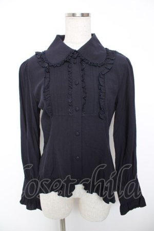 画像: ATELIER PIERROT / ピンタック丸襟ブラウス  紺 Y-25-12-19-037-EL-BL-SZ-ZY