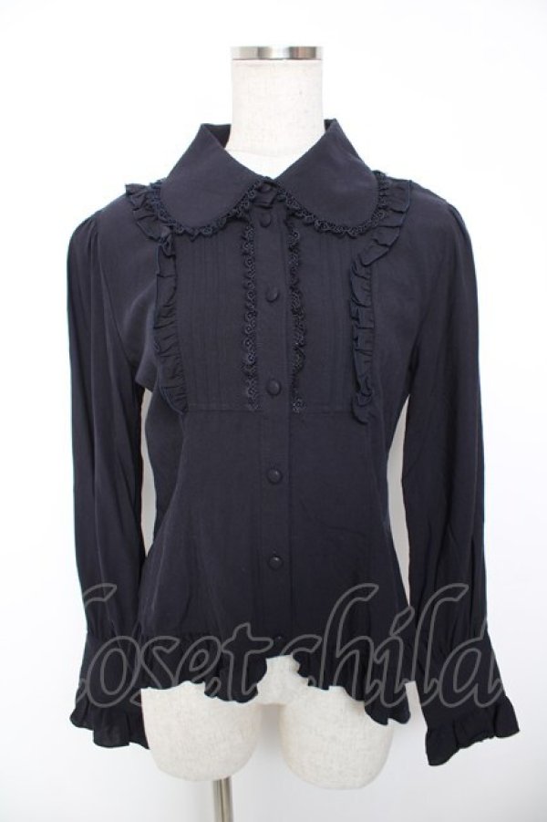 画像1: ATELIER PIERROT / ピンタック丸襟ブラウス  紺 Y-25-12-19-037-EL-BL-SZ-ZY (1)