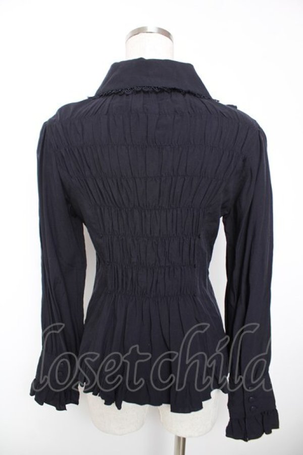画像2: ATELIER PIERROT / ピンタック丸襟ブラウス  紺 Y-25-12-19-037-EL-BL-SZ-ZY (2)