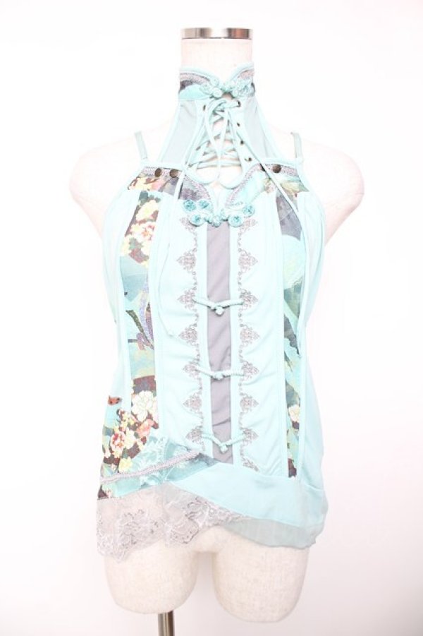 画像1: Ozz oneste / チャイナ釦ホルターネックキャミ  ミント Y-25-12-19-040-OO-TO-SZ-ZY (1)