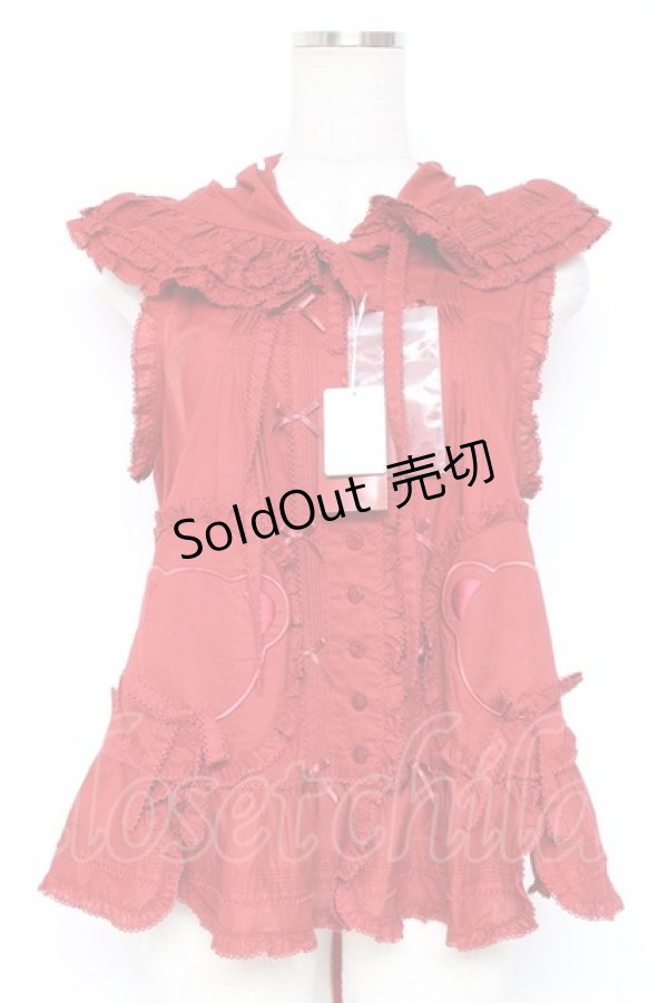 画像1: PINK HOUSE / クマワッペンフード付きノースリーブベスト/ブラウス F 赤 Y-25-12-20-016-LO-BL-SZ-ZY (1)