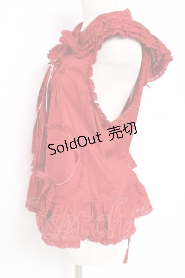 画像2: PINK HOUSE / クマワッペンフード付きノースリーブベスト/ブラウス F 赤 Y-25-12-20-016-LO-BL-SZ-ZY (2)