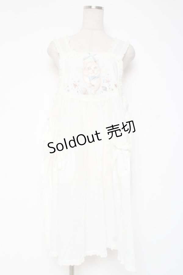 画像1: PINK HOUSE / さざ波とねこ刺繍ローンタブリエ F 白 Y-25-12-20-003-LO-TO-SZ-ZS (1)