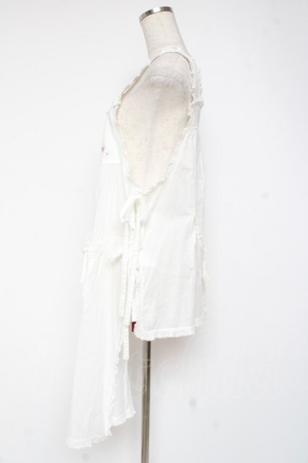 画像2: PINK HOUSE / さざ波とねこ刺繍ローンタブリエ F 白 Y-25-12-20-003-LO-TO-SZ-ZY (2)