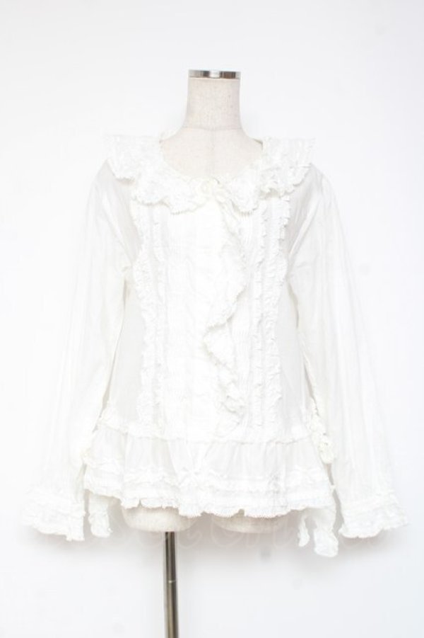 画像1: PINK HOUSE / リボンローンフリルブラウス F 白 Y-25-12-20-020-LO-BL-SZ-ZY (1)
