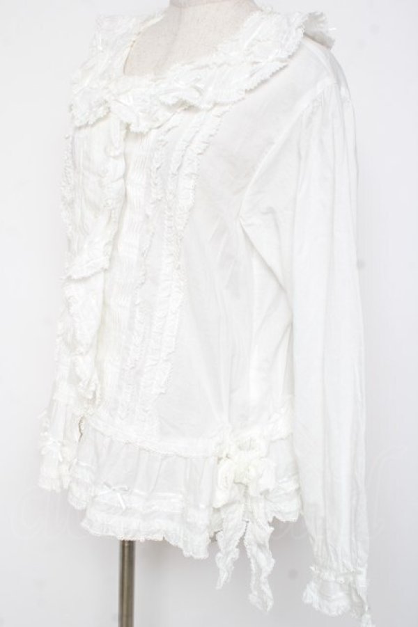 画像2: PINK HOUSE / リボンローンフリルブラウス F 白 Y-25-12-20-020-LO-BL-SZ-ZY (2)