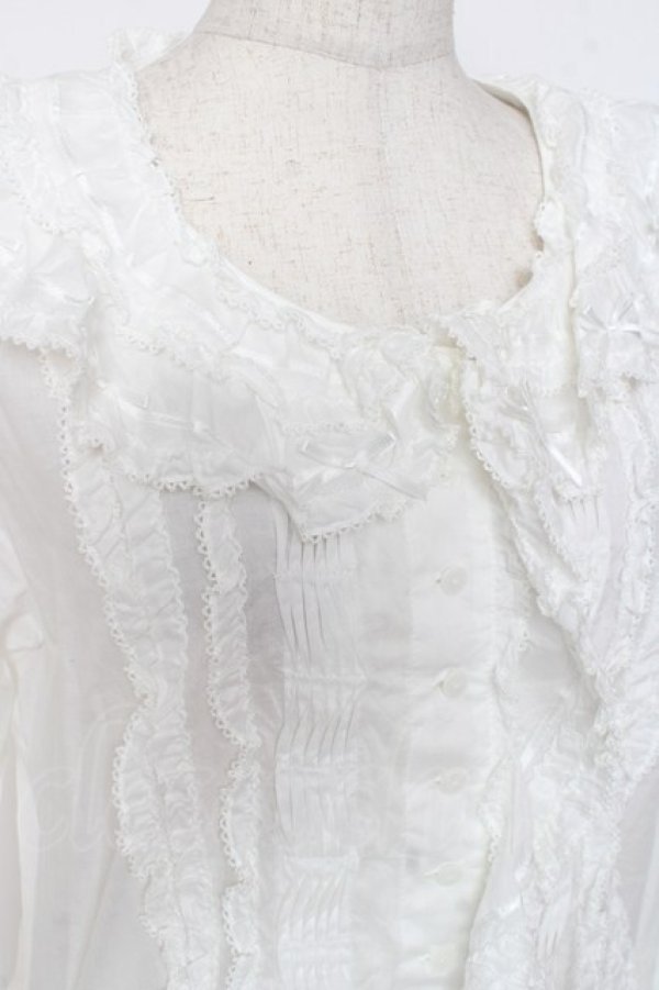 画像5: PINK HOUSE / リボンローンフリルブラウス F 白 Y-25-12-20-020-LO-BL-SZ-ZY (5)