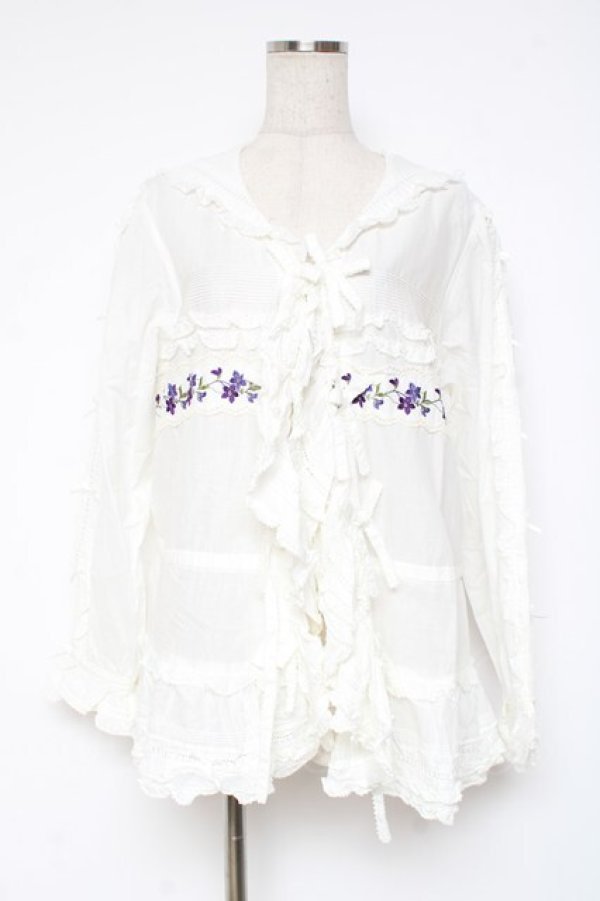 画像1: PINK HOUSE / バイオレットレース使いセーラーカラーブラウス F 白 Y-25-12-20-021-LO-BL-SZ-ZY (1)