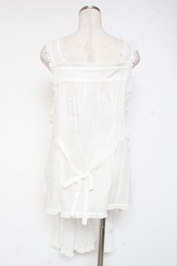 画像3: PINK HOUSE / さざ波とねこ刺繍ローンタブリエ F 白 Y-25-12-20-003-LO-TO-SZ-ZY (3)