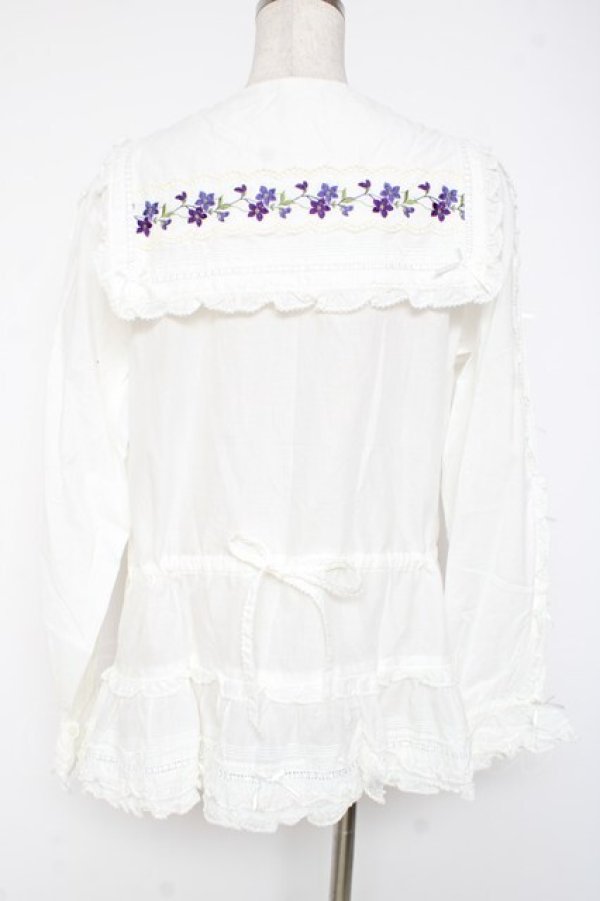 画像3: PINK HOUSE / バイオレットレース使いセーラーカラーブラウス F 白 Y-25-12-20-021-LO-BL-SZ-ZY (3)