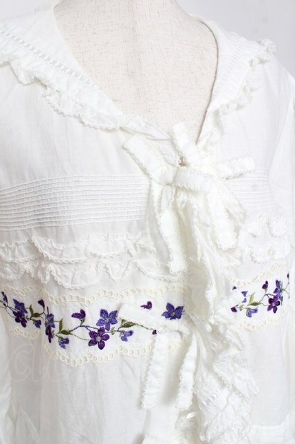 画像6: PINK HOUSE / バイオレットレース使いセーラーカラーブラウス F 白 Y-25-12-20-021-LO-BL-SZ-ZY (6)